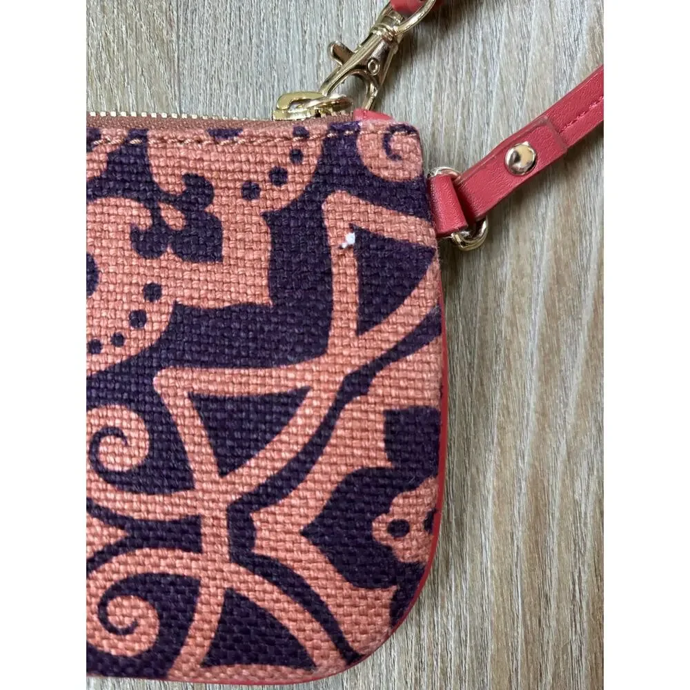 Spartina 449 Purple Orange Linen Leather Zip‎ Wristlet Mermaid Charm Pouch